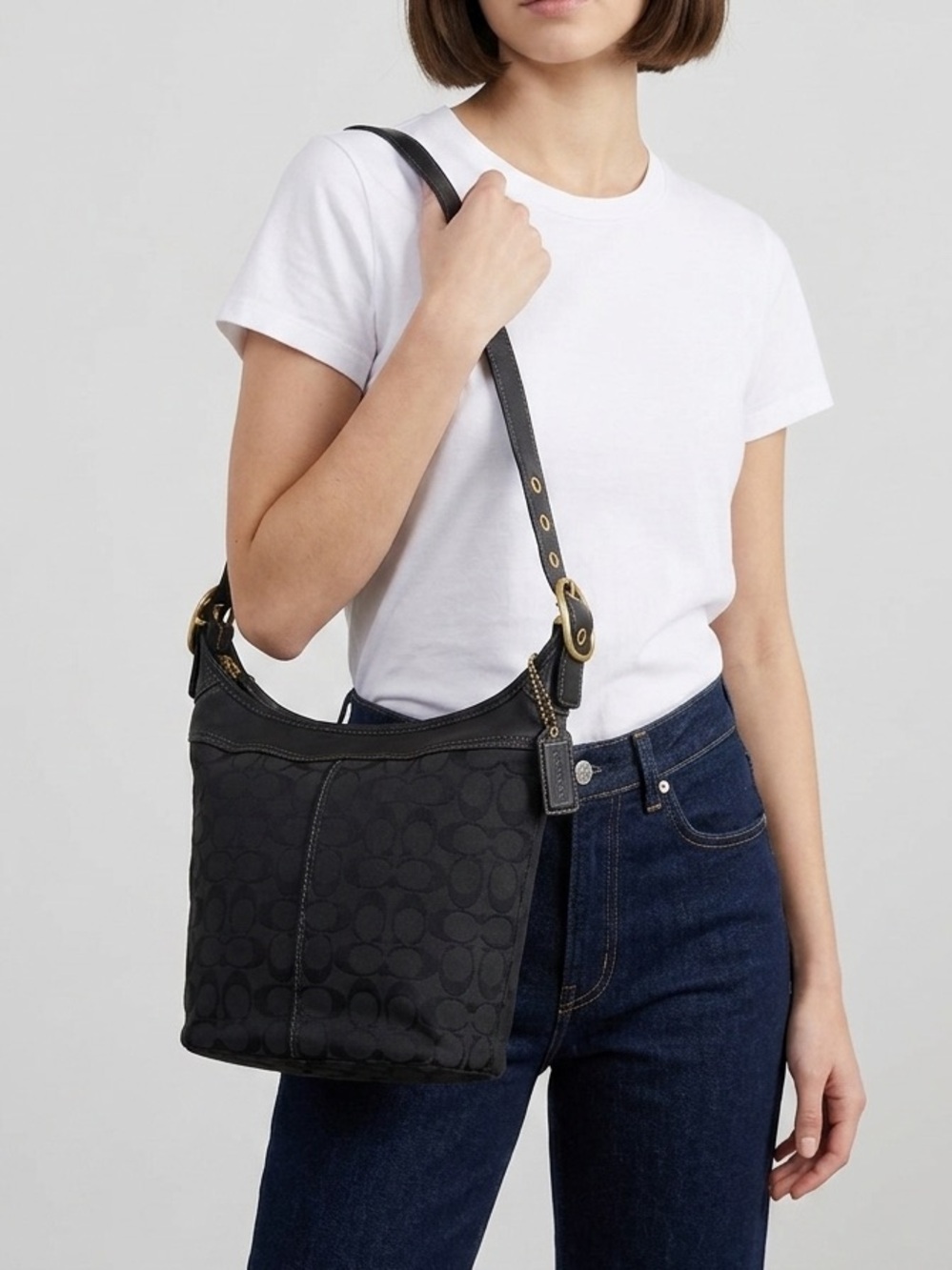 Vintage Coach Black Bleecker Signature Crossbody Shoulder Bag